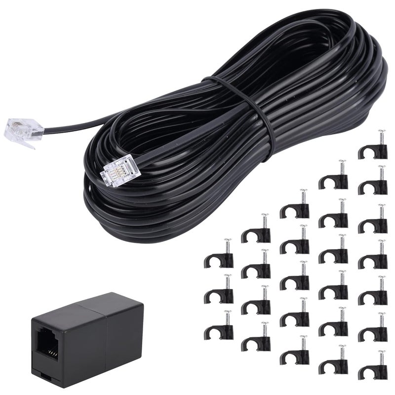 Ubramac Telephone Extension Cord Phone Cable Line Wire, with Standard RJ11 Plug (50FT-Black) - Image 1